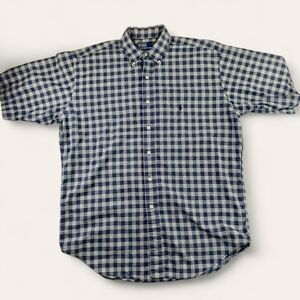 Ralph Lauren Polo Vintage Navy Gingham Check Shirt Made in Hong Kong Men Size M